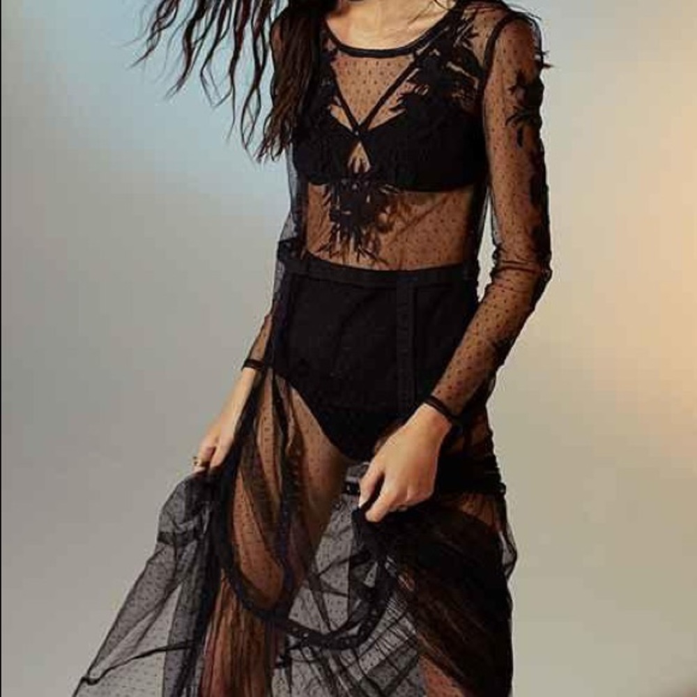Urban Outfitters Sheer Long Sleeve Maxi Dress